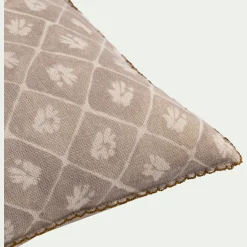 Coussin finition croquet en coton 30x50cm - beige ficelle