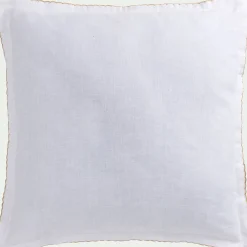 Coussin finition croquet en lin et coton 45x45cm - blanc