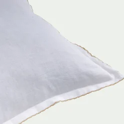 Coussin finition croquet en lin et coton 45x45cm - blanc