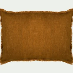 Coussin frangé en lin 50x70cm - brun alep