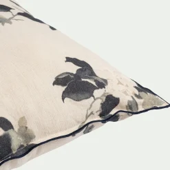 Coussin motif floral en lin et coton 45x45cm - blanc