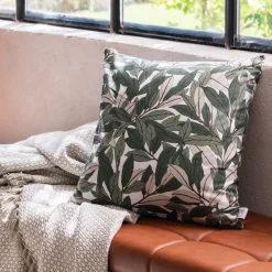Coussin motif Laurier en coton - vert 40x40cm