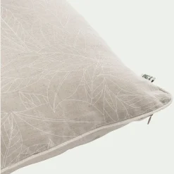 Coussin motif Laurier en lin et coton 45x45cm - blanc