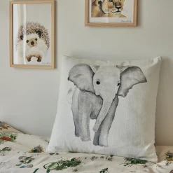 Coussin motif éléphant en coton 45x45cm - gris
