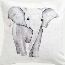 Coussin motif éléphant en coton 45x45cm - gris
