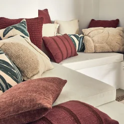 Coussin motifs laineux en coton 45x45cm - naturel
