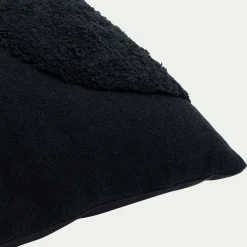 Coussin motifs laineux en coton 45x45cm - noir
