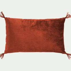 Coussin à pompons en velours 30x50cm - brun rustrel