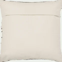 Coussin à rayures brodées en coton 45x45cm - noir et écru