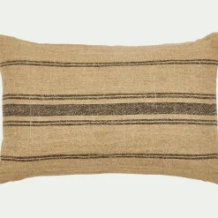 Coussin à rayures en lin 30x50cm - naturel et noir
