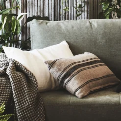 Coussin à rayures en lin 30x50cm - naturel et noir
