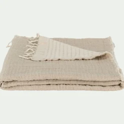 Couvre-lit en coton frangé 230x250cm - beige