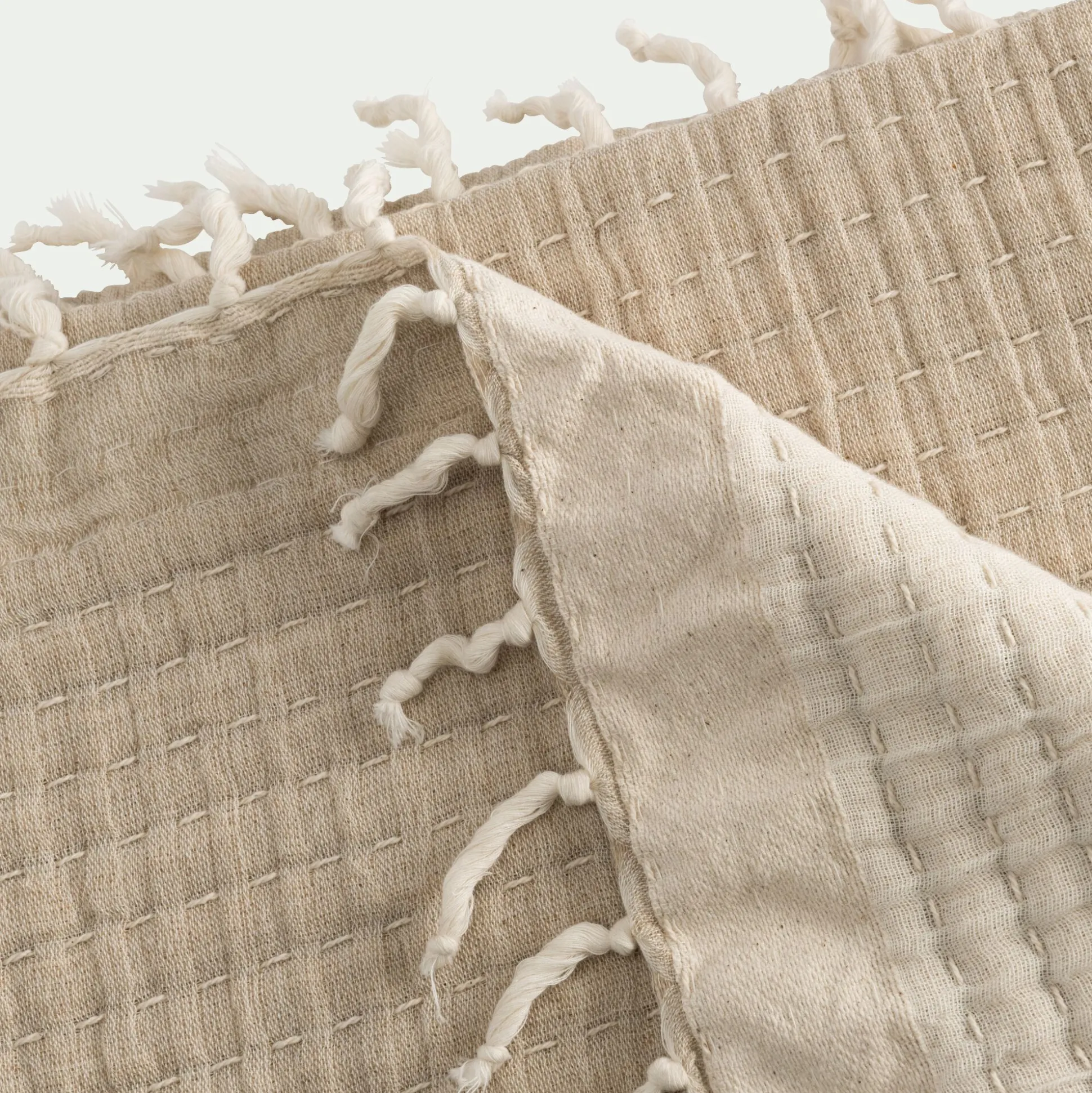 Couvre-lit en coton frangé 230x250cm - beige