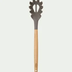 Cuillère à spaghettis en bois et silicone - brun terre ombre