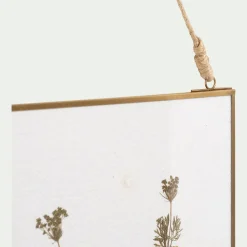 Décoration murale carrée avec fleurs séchés en verre - doré