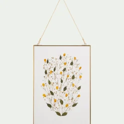 Décoration murale rectangulaire avec fleurs séchés en verre - doré