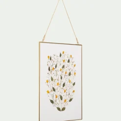 Décoration murale rectangulaire avec fleurs séchés en verre - doré