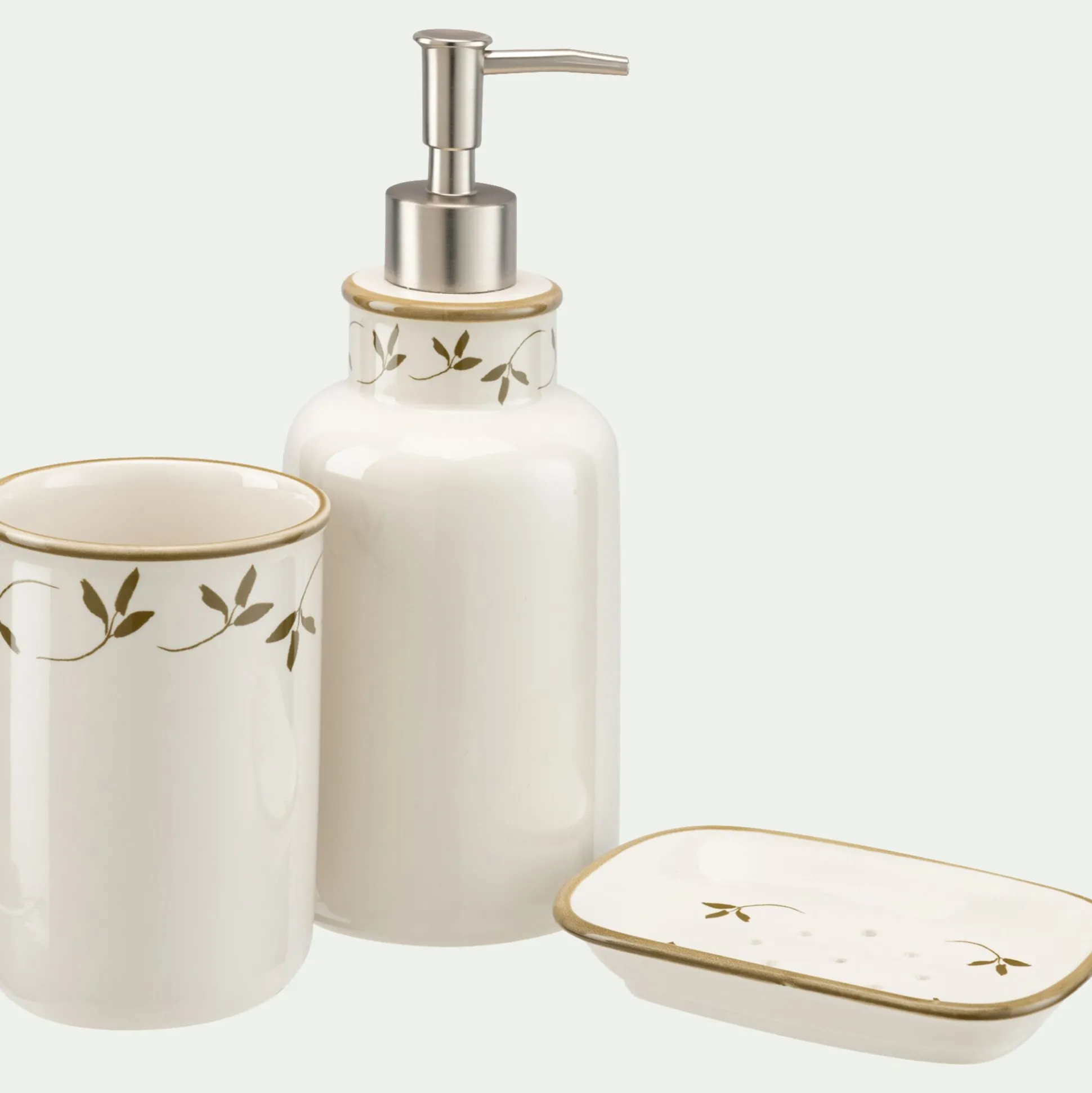 Distributeur à savon liquide en grès - blanc