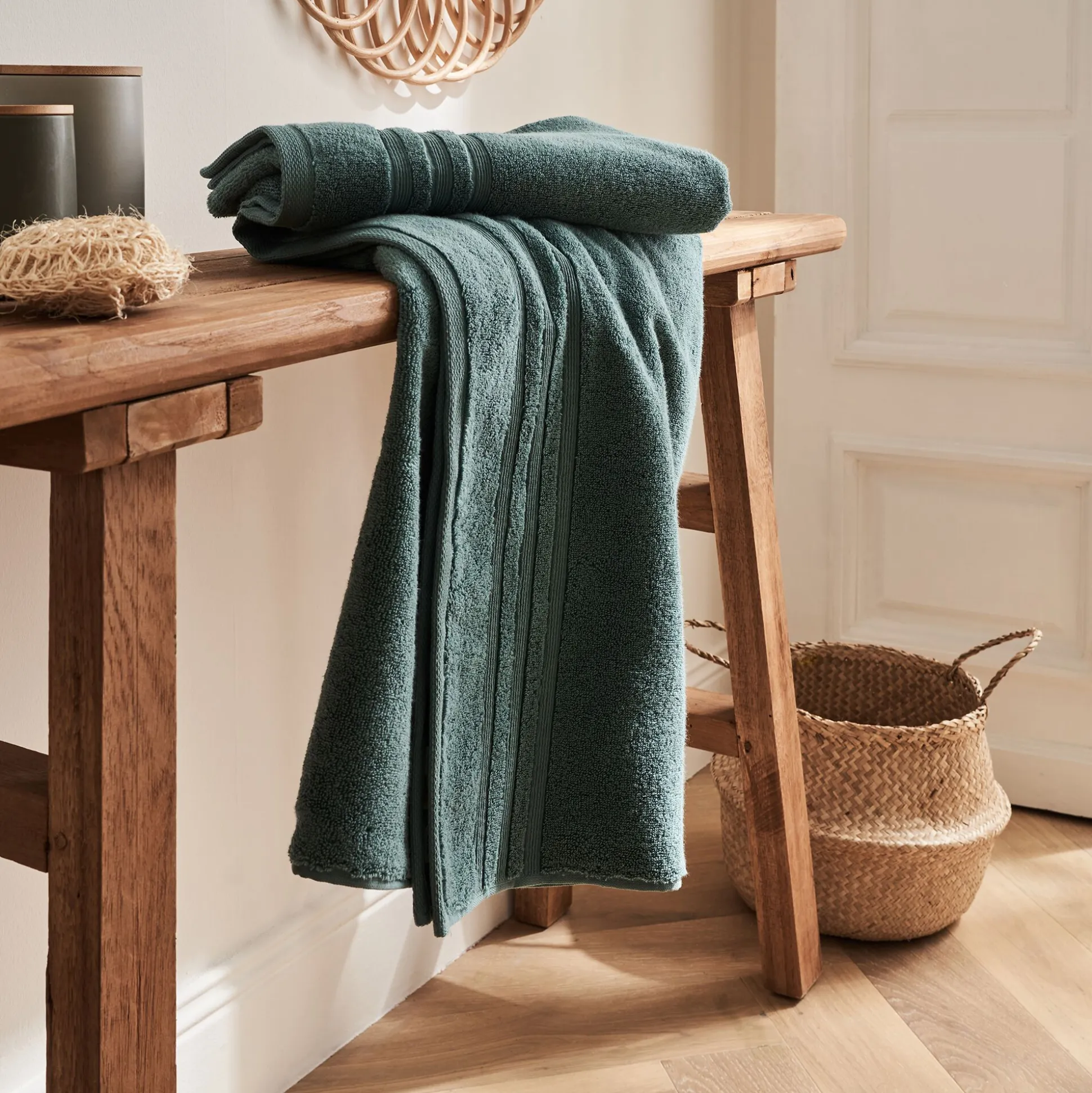 Drap de bain bouclette en coton - vert 100x150cm