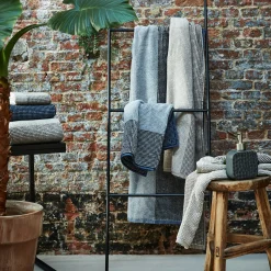 Drap de bain bouclette jacquard en coton - bleu 100x150cm