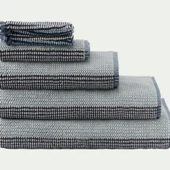 Drap de bain bouclette jacquard en coton - bleu 100x150cm