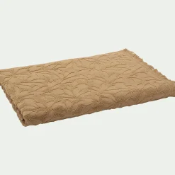 Drap de bain en coton motif floral 100x150cm - beige sable