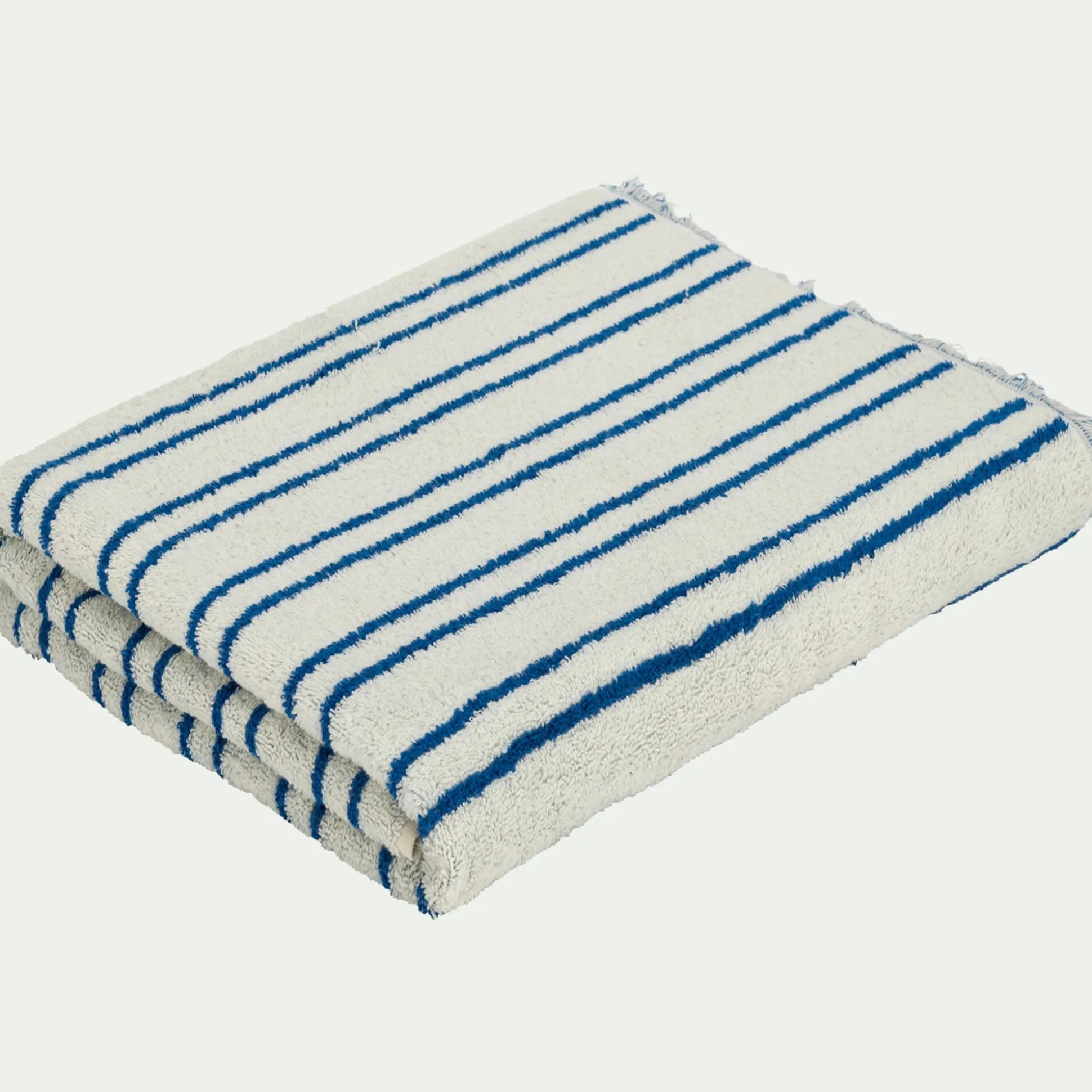 Drap de bain en coton à rayures 100x150cm - bleu