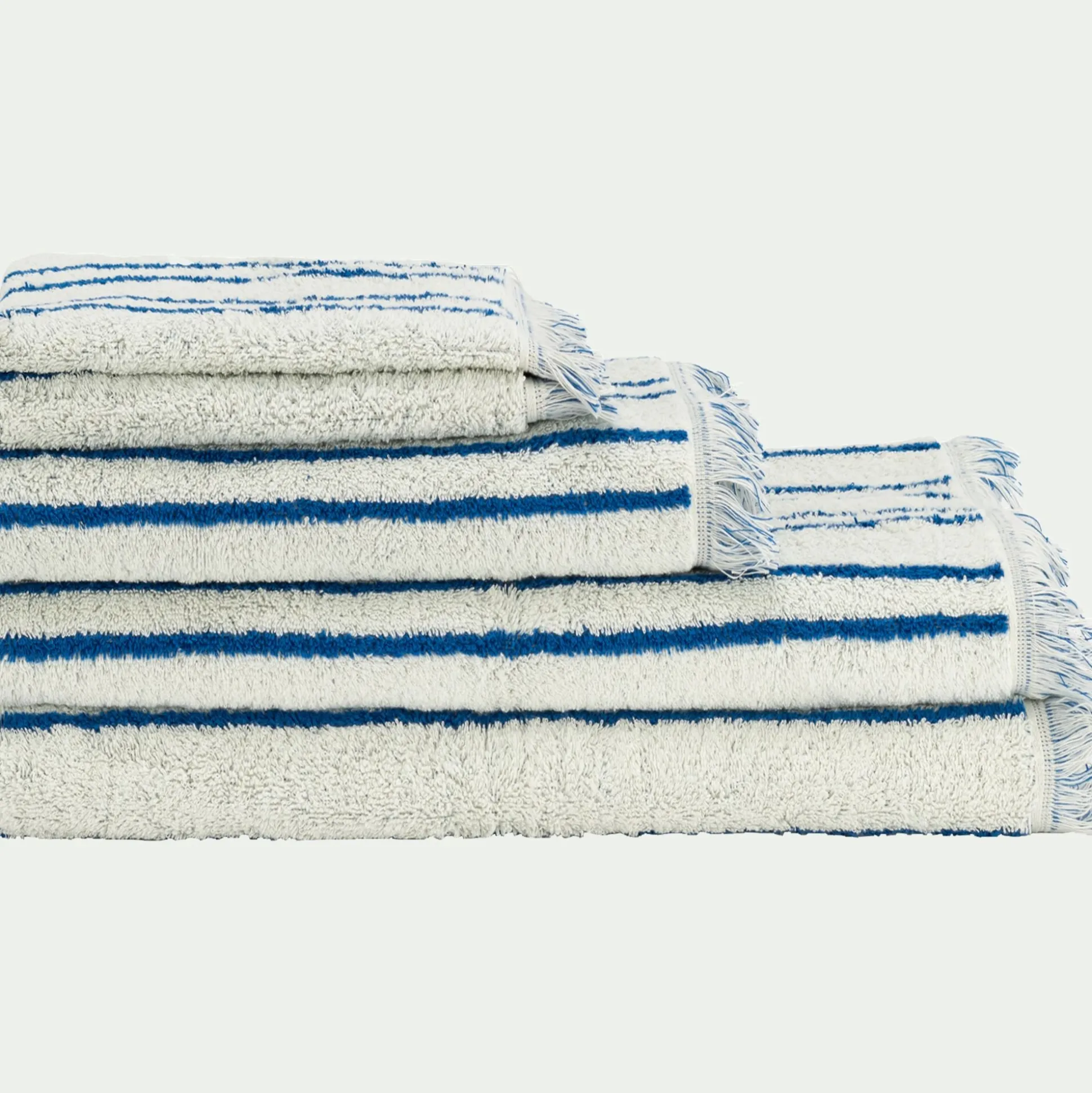 Drap de bain en coton à rayures 100x150cm - bleu
