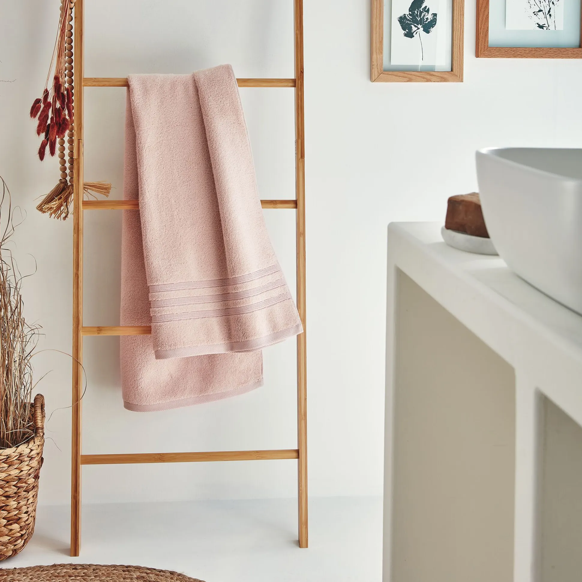 Drap de douche bouclette en coton - rose grège 70x140cm