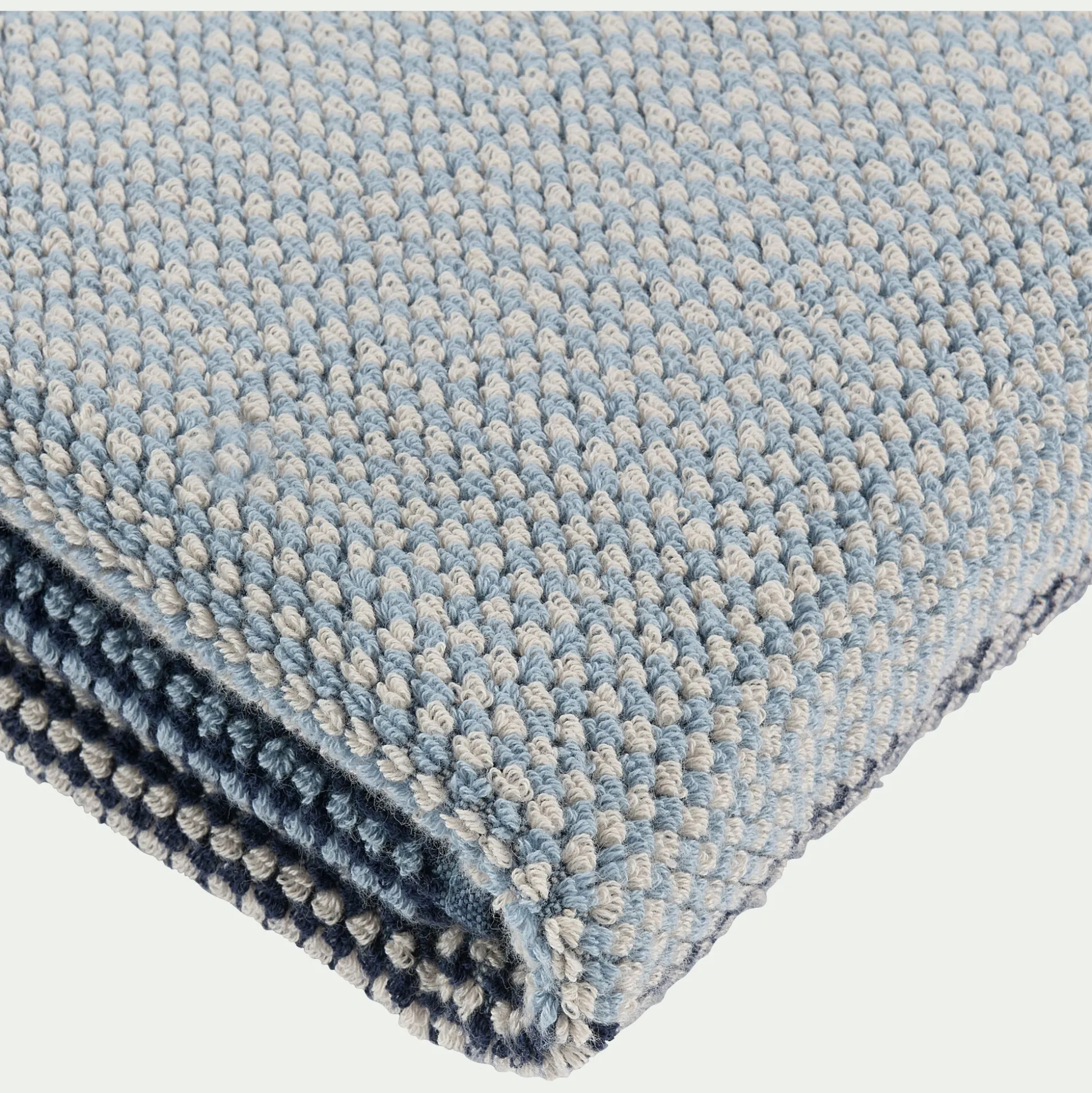 Drap de douche bouclette jacquard en coton - bleu 70x140cm