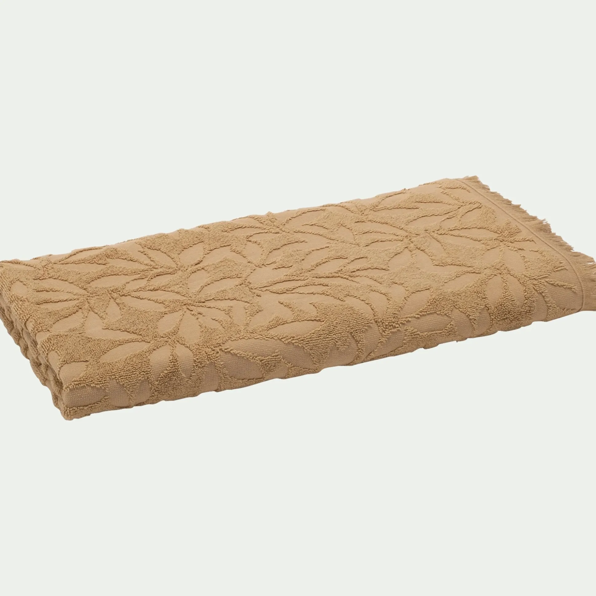 Drap de douche en coton motif floral 70x140cm - beige sable
