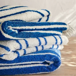 Drap de douche en coton à rayures 70x140cm - bleu