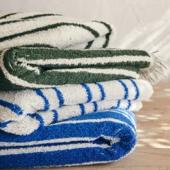 Drap de douche en coton à rayures 70x140cm - bleu