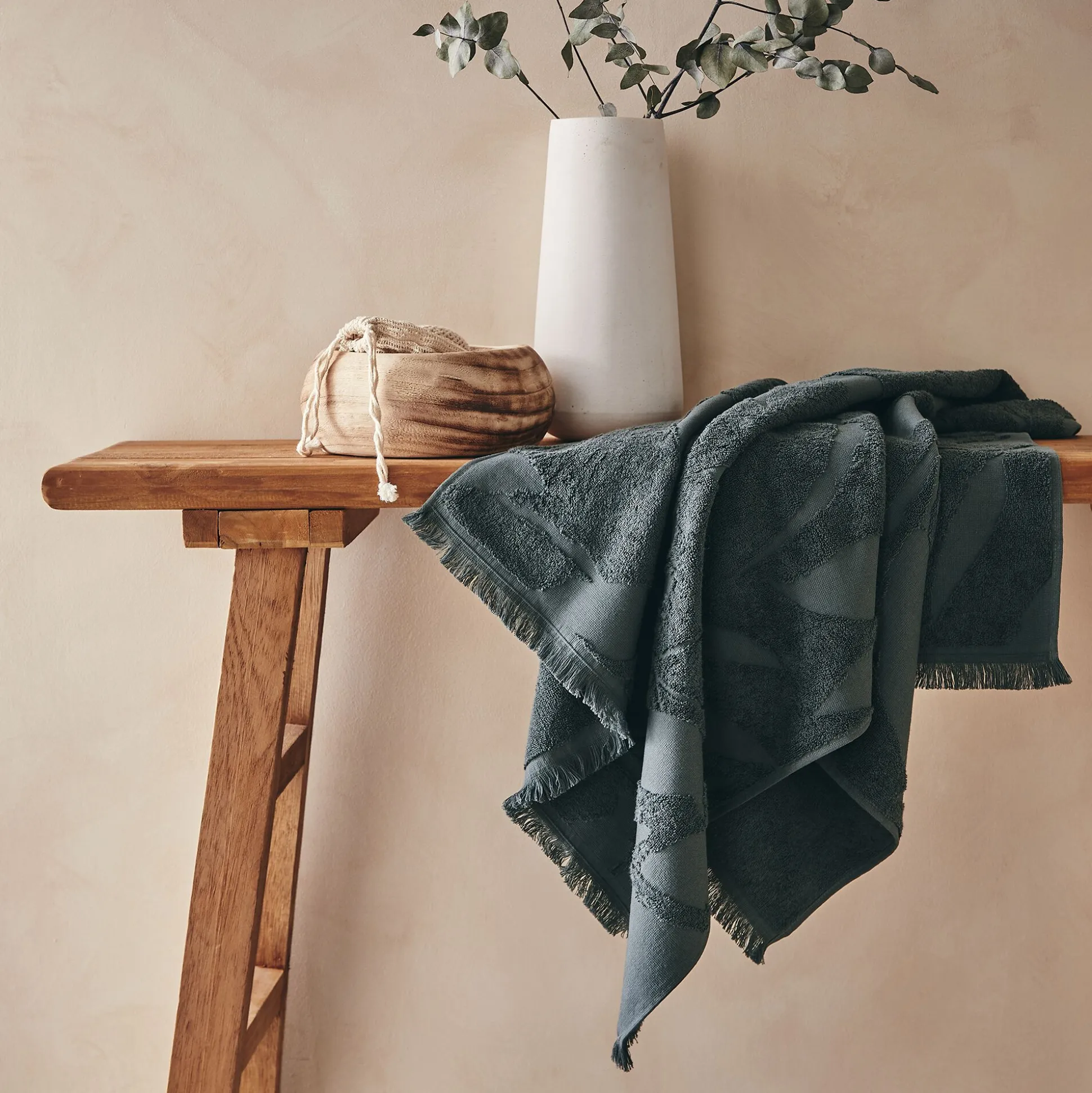 Drap de douche en coton - vert cèdre 70x140cm