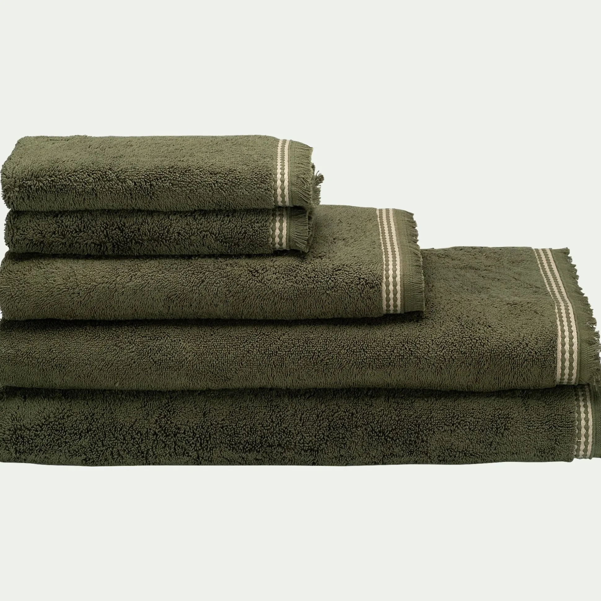 Drap de douche frangé en coton 70x140cm - vert cèdre