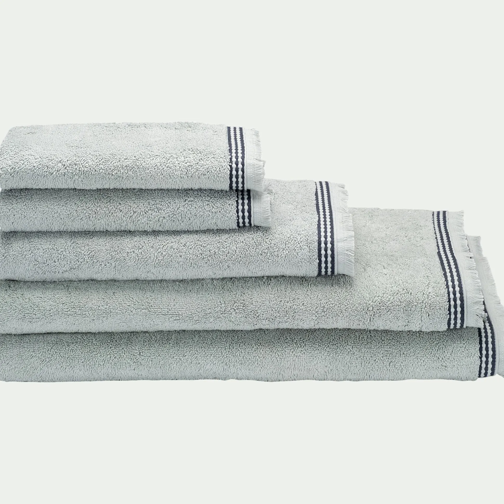 Drap de douche frangé en coton 70x140cm - bleu littoral