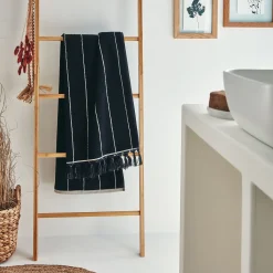 Drap de douche rayé en coton 70x140cm - noir