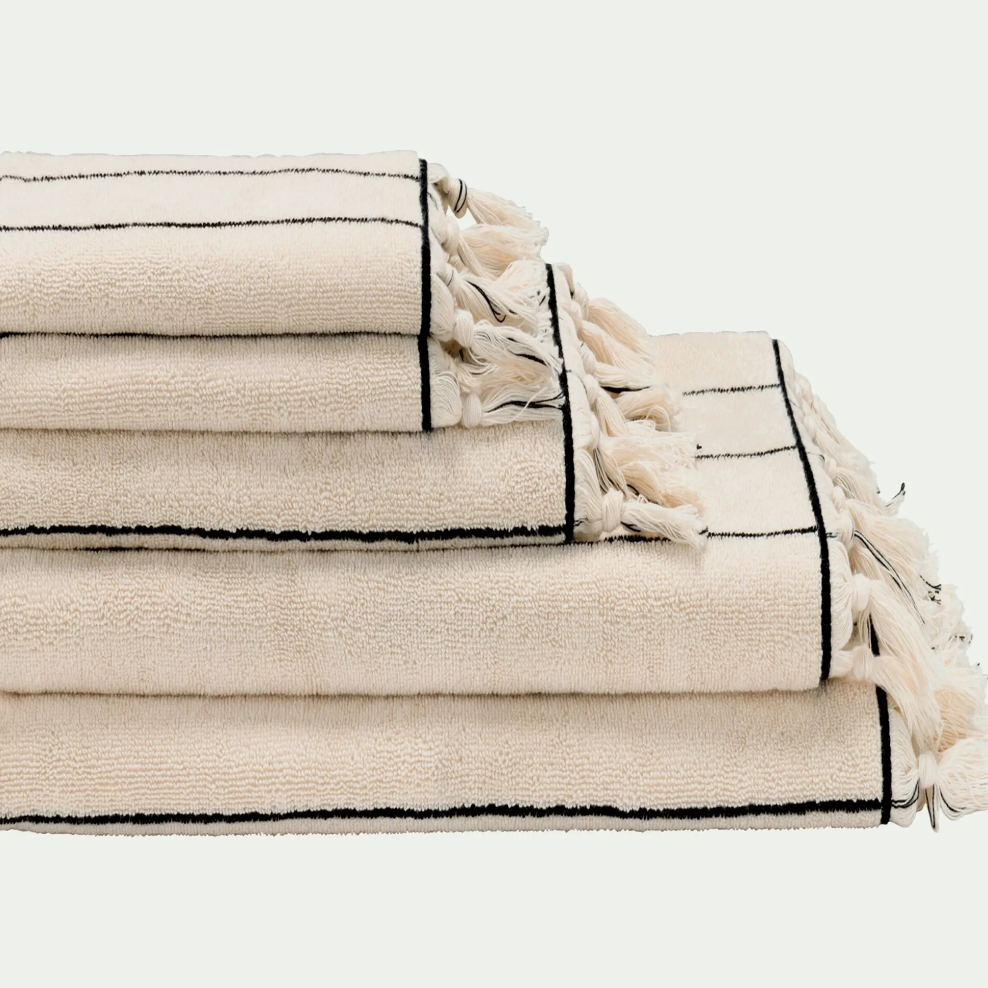 Drap de douche rayé en coton 70x140cm - beige