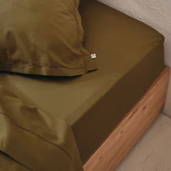 Drap housse en coton bio 140x200cm b30cm - vert mousse