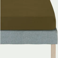Drap housse en coton bio 140x200cm b30cm - vert mousse