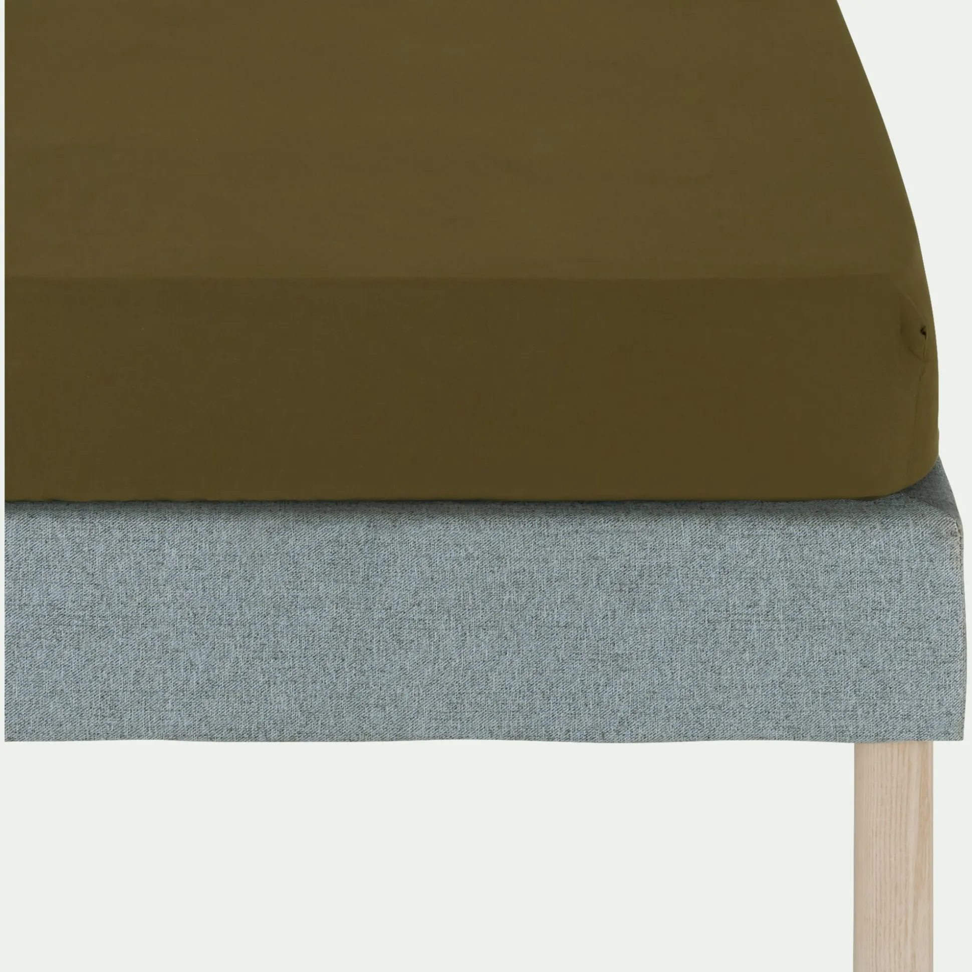 Drap housse en coton bio 140x200cm b30cm - vert mousse
