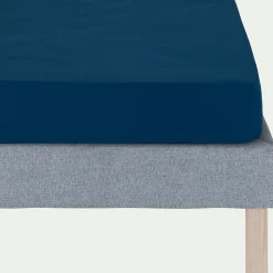Drap housse en coton bio 90x200cm b30cm - bleu abysse