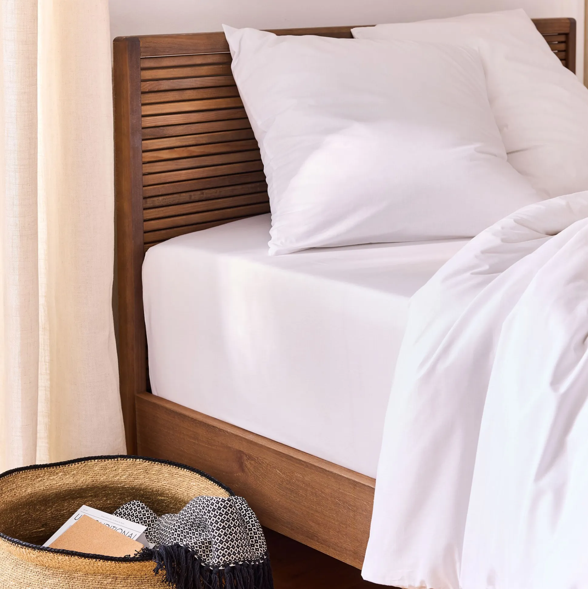 Drap housse en coton 140x200cm B40cm - blanc