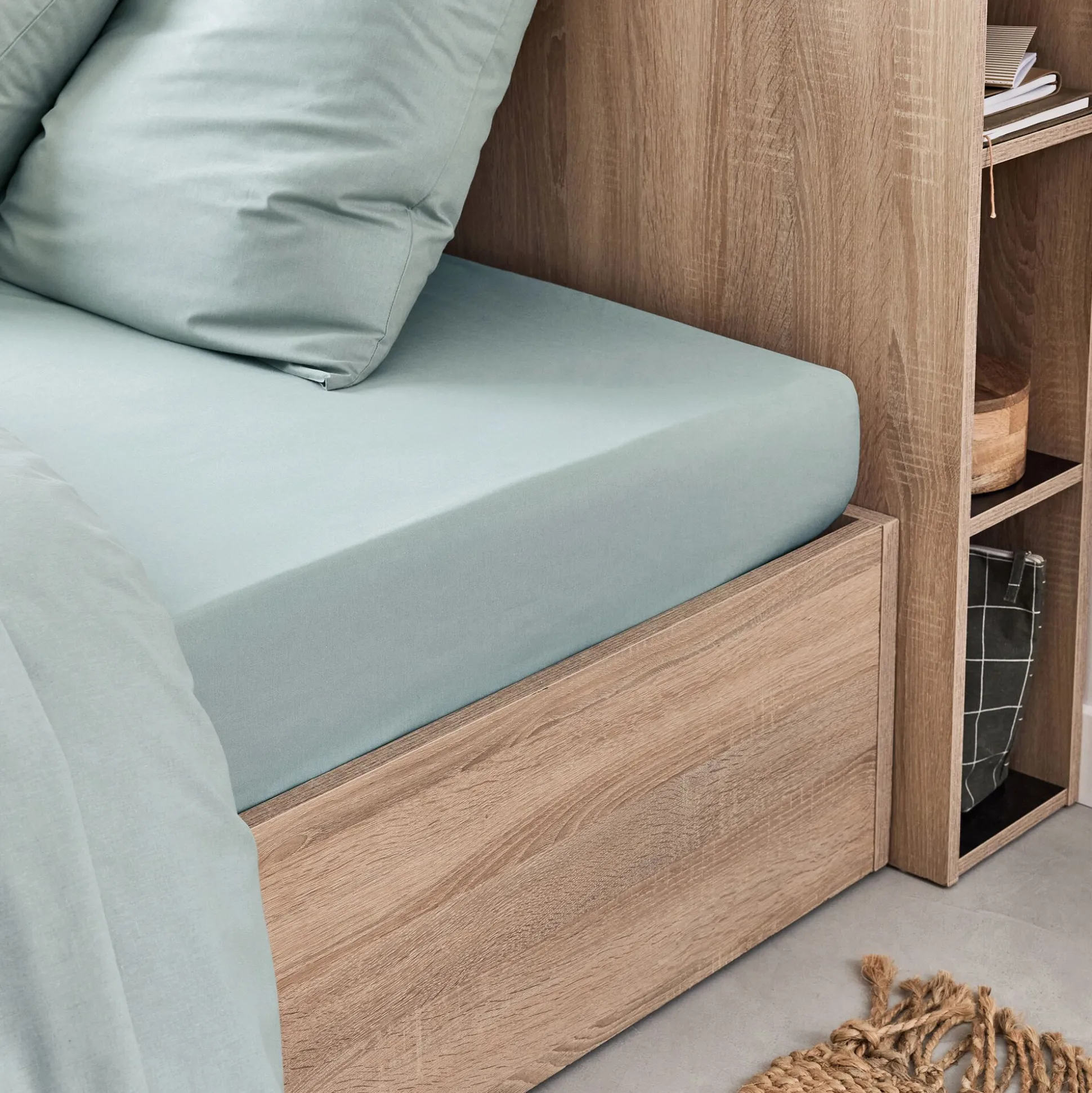 Drap housse en coton 140x200cm B30cm - bleu calaluna