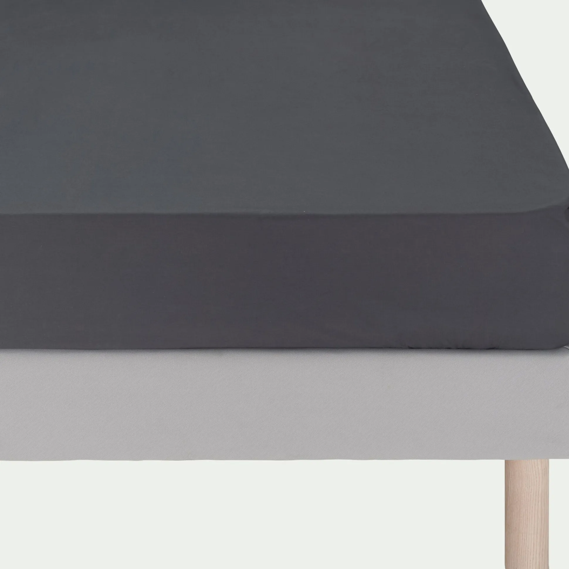 Drap housse en coton 90x200cm b25cm - gris ardoise