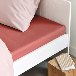 Drap housse en coton 90x200cm b25cm - rouge ricin