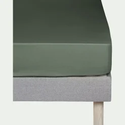 Drap housse en coton 140x200cm B25cm - vert cèdre