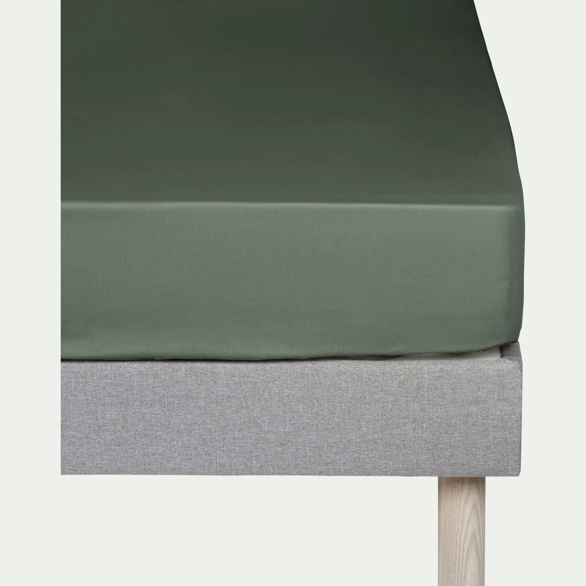 Drap housse en coton 140x200cm B25cm - vert cèdre