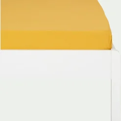 Drap housse enfant en coton 90x200+B20cm - jaune genet