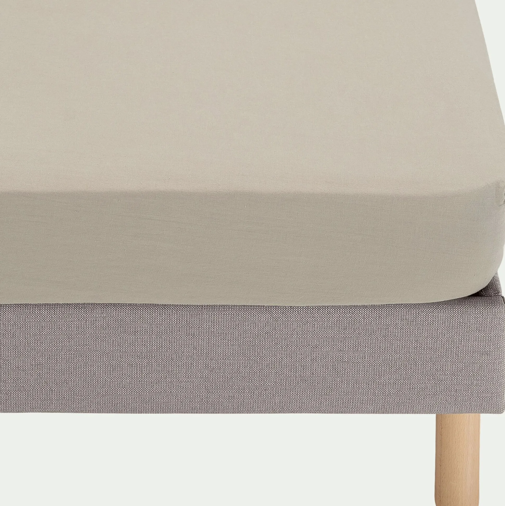 Drap housse en lin lavé 140x200cm B28cm - beige